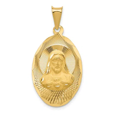 Diamond2deal 14k Yellow Gold Diamond-cut Solid Sagrado Corazon De Jesus Oval Pendant