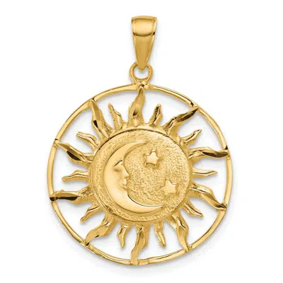 Diamond2deal 14k Yellow Gold Diamond-cut Sun With Moon Stars Charm In Transparent