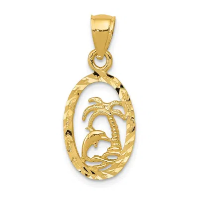 Diamond2deal 14k Yellow Gold Dolphin And Palm Tree Pendant