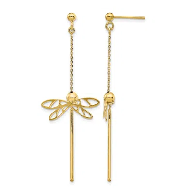 Diamond2deal 14k Yellow Gold Dragonfly Drop Dangle Earrings In Brown