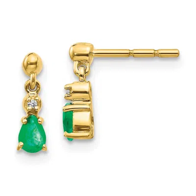 Diamond2deal 14k Yellow Gold Emerald And Diamond Dangle Earrings