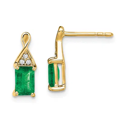 Diamond2deal 14k Yellow Gold Emerald And Diamond Earrings