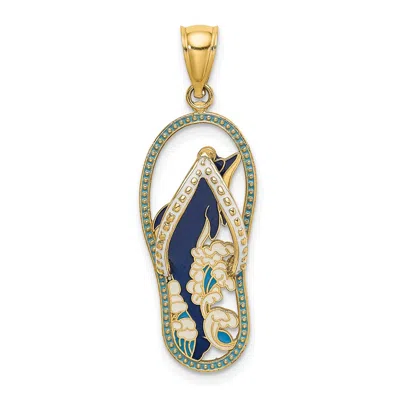 Diamond2deal 14k Yellow Gold Enamel Dolphin Flip-flop Charm