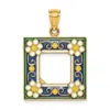 Diamond2deal 14k Yellow Gold Enamel Navy Floral Picture Frame Charm In Yellow