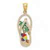 Diamond2deal 14k Yellow Gold Enamel Palm Tree Beach Scene Flip-flop Charm In Yellow