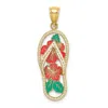 Diamond2deal 14k Yellow Gold Enamel Red Hibiscus Flower Flip-flop Charm In Yellow