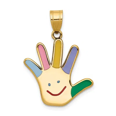 Diamond2deal 14k Yellow Gold Enameled Autism Happy Face Handprint Pendant In Multi