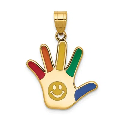 Diamond2deal 14k Yellow Gold Enameled Autism Smiley Face Handprint Pendant In Multi