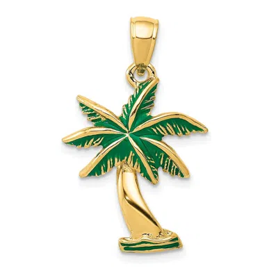 Diamond2deal 14k Yellow Gold Enameled Palm Tree Pendant