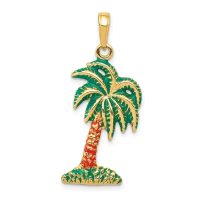 Diamond2deal 14k Yellow Gold Enameled Palm Tree Pendant