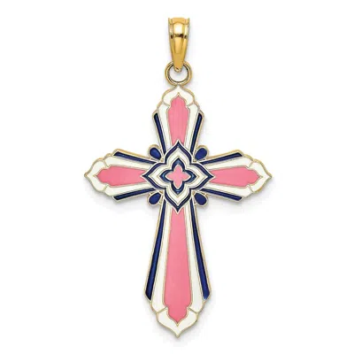 Diamond2deal 14k Yellow Gold Enameled Reversible Same On Both Sides Cross Charm Pendant In Metallic