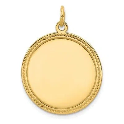 Pre-owned Diamond2deal 14k Yellow Gold Engravable Round Disc Charm Pendant L-1.15 Inch, W-0.91 Inch