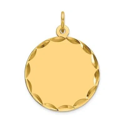 Pre-owned Diamond2deal 14k Yellow Gold Etched Engravable Round Disc Charm Pendant L-1.03 Inch