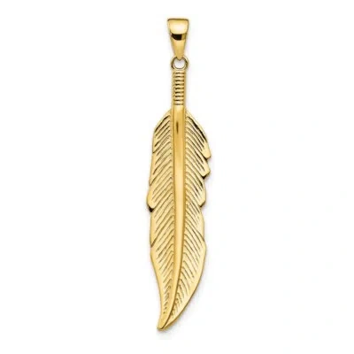 Pre-owned Diamond2deal 14k Yellow Gold Feather Pendant For Women 1.77g, L-42.15mm, W-8.4mm