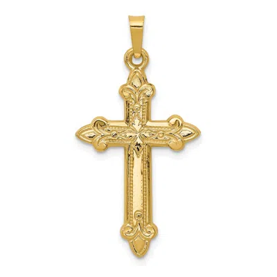 Diamond2deal 14k Yellow Gold Fleur De Lis Cross Pendant In Metallic