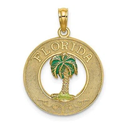 Pre-owned Diamond2deal 14k Yellow Gold Florida Enamel Palm Tree Circle Charm Pendant Gift For Women
