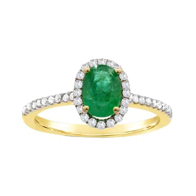 Diamond2deal 14k Yellow Gold Genuine Emerald And Diamond Halo Engagement Ring ( 0.70ct)