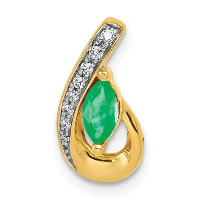 Diamond2deal 14k Yellow Gold Gold Diamond And Marquise Emerald Teardrop Chain Slide Pendant In Green