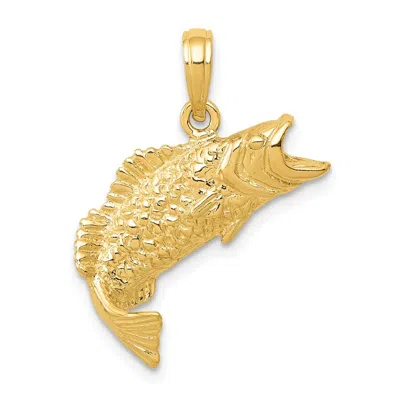 Diamond2deal 14k Yellow Gold Gold Polished Textured Bass Fish Pendant
