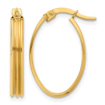 Diamond2deal 14k Yellow Gold Grooved Oval Shape Hoop Earrings