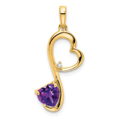 Diamond2deal 14k Yellow Gold Heart Amethyst And Diamond Fancy Pendant In Transparent