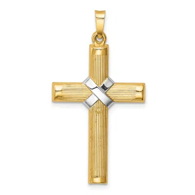 Diamond2deal 14k Yellow Gold Hollow Polished Rhodium Center X Cross