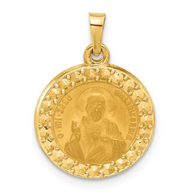 Diamond2deal 14k Yellow Gold Hollow Sacred Heart Of Jesus Medal In Pink