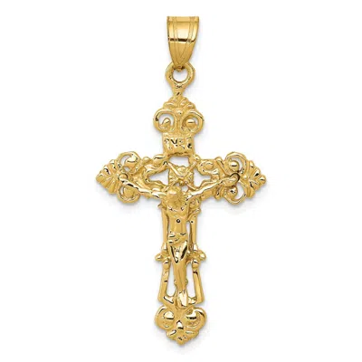 Diamond2deal 14k Yellow Gold Inri Fleur De Lis Crucifix Pendant