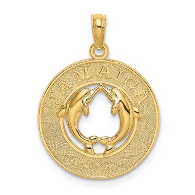 Diamond2deal 14k Yellow Gold Jamaica With Dolphins Circle Charm Pendant
