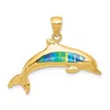 Diamond2deal 14k Yellow Gold Lab Created Opal Dolphin Pendant In Yellow