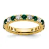 Diamond2deal 14k Yellow Gold Lab Grown Diamond & Emerald Eternity Wedding Band Ring 1.2ct Clarity- Vs Color- G-h In Yellow
