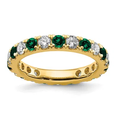 Diamond2deal 14k Yellow Gold Lab Grown Diamond & Emerald Eternity Wedding Band Ring 1.2ct Clarity- Vs Color- G-h