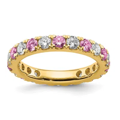 Diamond2deal 14k Yellow Gold Lab Grown Diamond & Pink Sapphire Eternity Wedding Band Ring 1.1ct Clarity- Vs Color