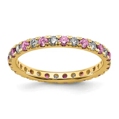 Diamond2deal 14k Yellow Gold Lab Grown Diamond & Pink Sapphire Eternity Wedding Band Ring 1/2ct Clarity- Vs Color
