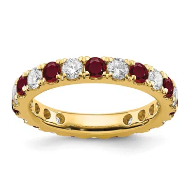 Diamond2deal 14k Yellow Gold Lab Grown Diamond & Ruby Eternity Wedding Band Ring 1.1ct Clarity- Vs Color- G-h In Red