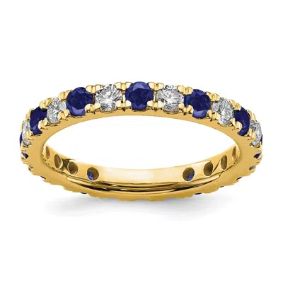 Diamond2deal 14k Yellow Gold Lab Grown Diamond & Sapphire Eternity Wedding Band Ring 1.2ct Clarity- Vs Color- G-h
