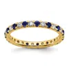 Diamond2deal 14k Yellow Gold Lab Grown Diamond & Sapphire Eternity Wedding Band Ring 1/2ct Clarity- Vs Color- G-h In Yellow