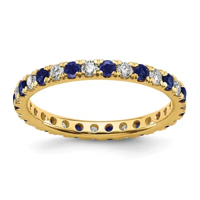 Diamond2deal 14k Yellow Gold Lab Grown Diamond & Sapphire Eternity Wedding Band Ring 1/2ct Clarity- Vs Color- G-h