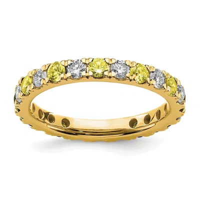 Diamond2deal 14k Yellow Gold Lab Grown Diamond & Yellow Sapphireeternity Wedding Band Ring 1.2ct Clarity- Vs Colo In Transparent