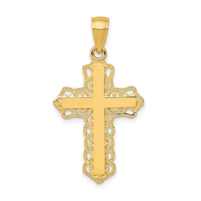 Diamond2deal 14k Yellow Gold Lace Trim Cross Pendant