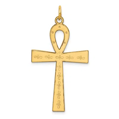 Diamond2deal 14k Yellow Gold Laser Designed Ankh Cross Pendant In Orange