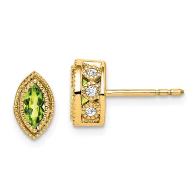 Diamond2deal 14k Yellow Gold Marquise Peridot And Diamond Stud Earrings