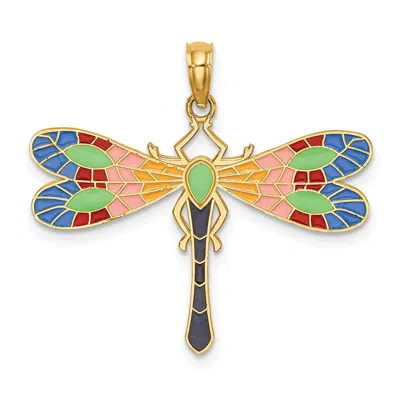 Diamond2deal 14k Yellow Gold Multi Color Enamel Dragonfly Charm