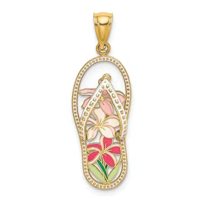 Diamond2deal 14k Yellow Gold Multi Color Enamel Flower Flip-flop Charm