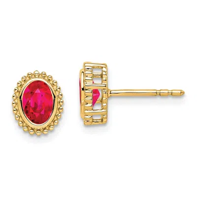 Diamond2deal 14k Yellow Gold Oval Ruby Stud Earrings
