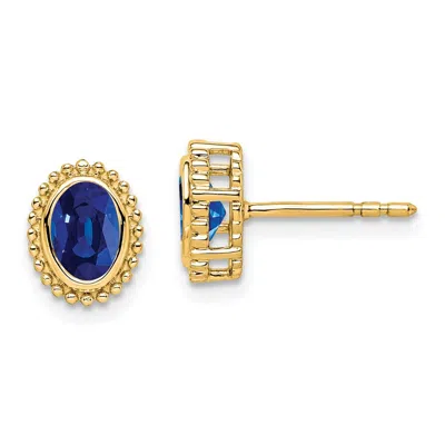 Diamond2deal 14k Yellow Gold Oval Sapphire Stud Earrings In Blue