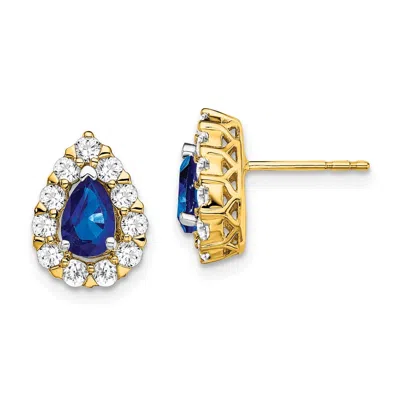 Diamond2deal 14k Yellow Gold Pear Sapphire And Diamond Halo Stud Earrings