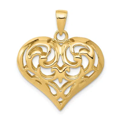 DIAMOND2DEAL 14K YELLOW GOLD POLISHED 3-D FILIGREE PUFFED HEART PENDANT