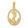 Diamond2deal 14k Yellow Gold Polished Anchor Rope Oval Pendant In Yellow