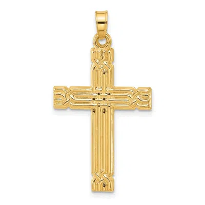 Diamond2deal 14k Yellow Gold Polished And Grooved Hollow Cross Pendant